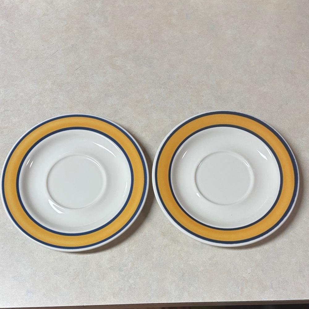 Nancy Calhoun Honey & Sapphire Rimmed Saucer Set